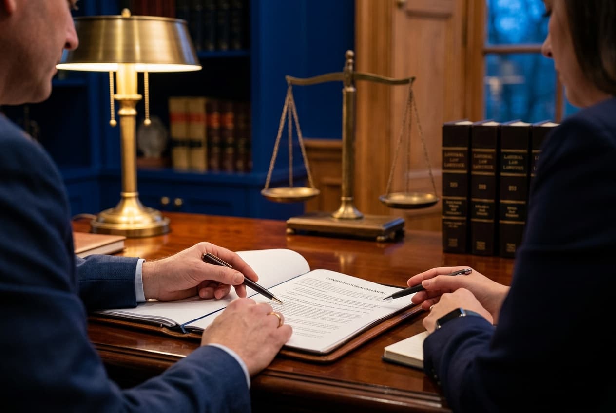 Houston personal injury law firm consultation — attorney and client reviewing legal documents