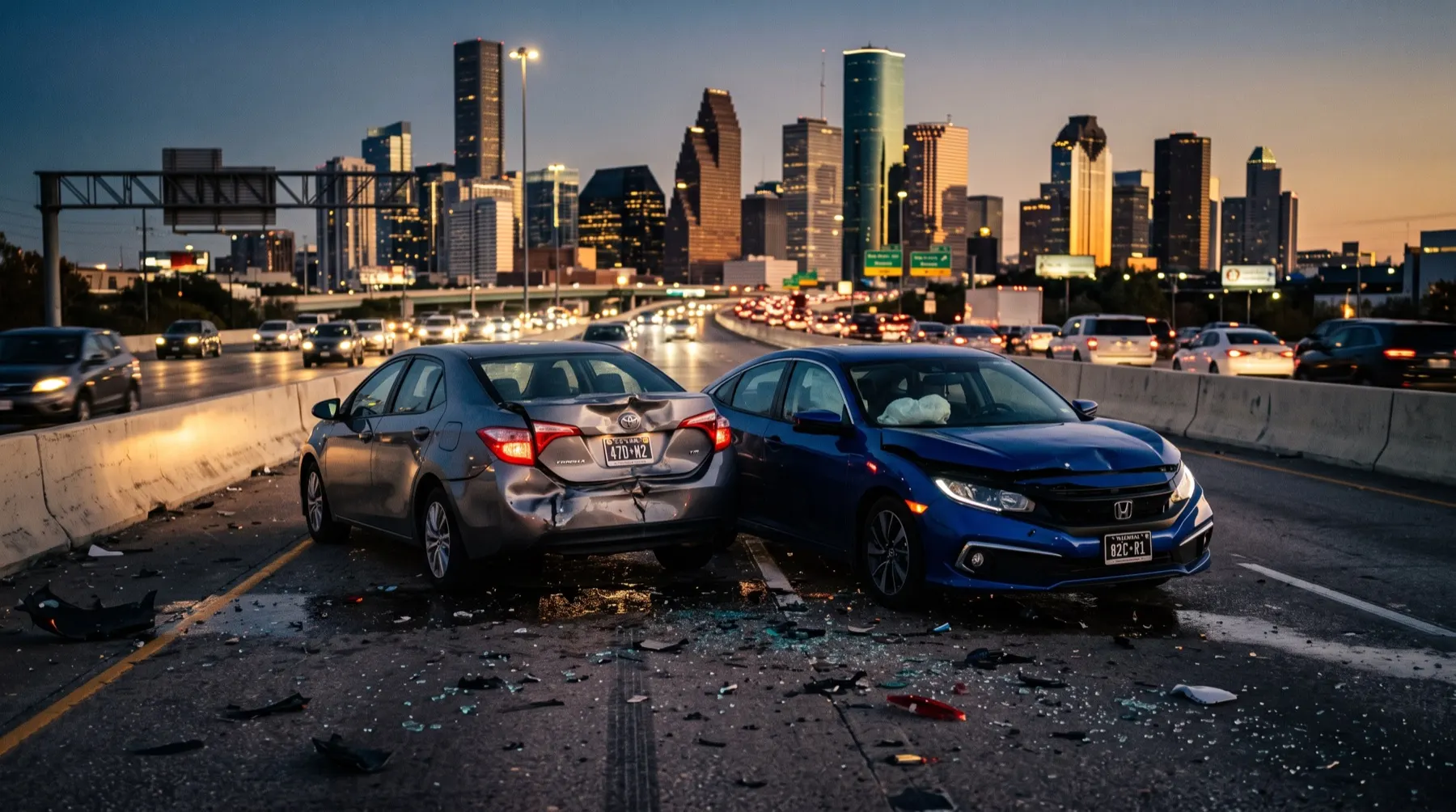 Vehicles after a road collision, illustrating a rideshare accident claim